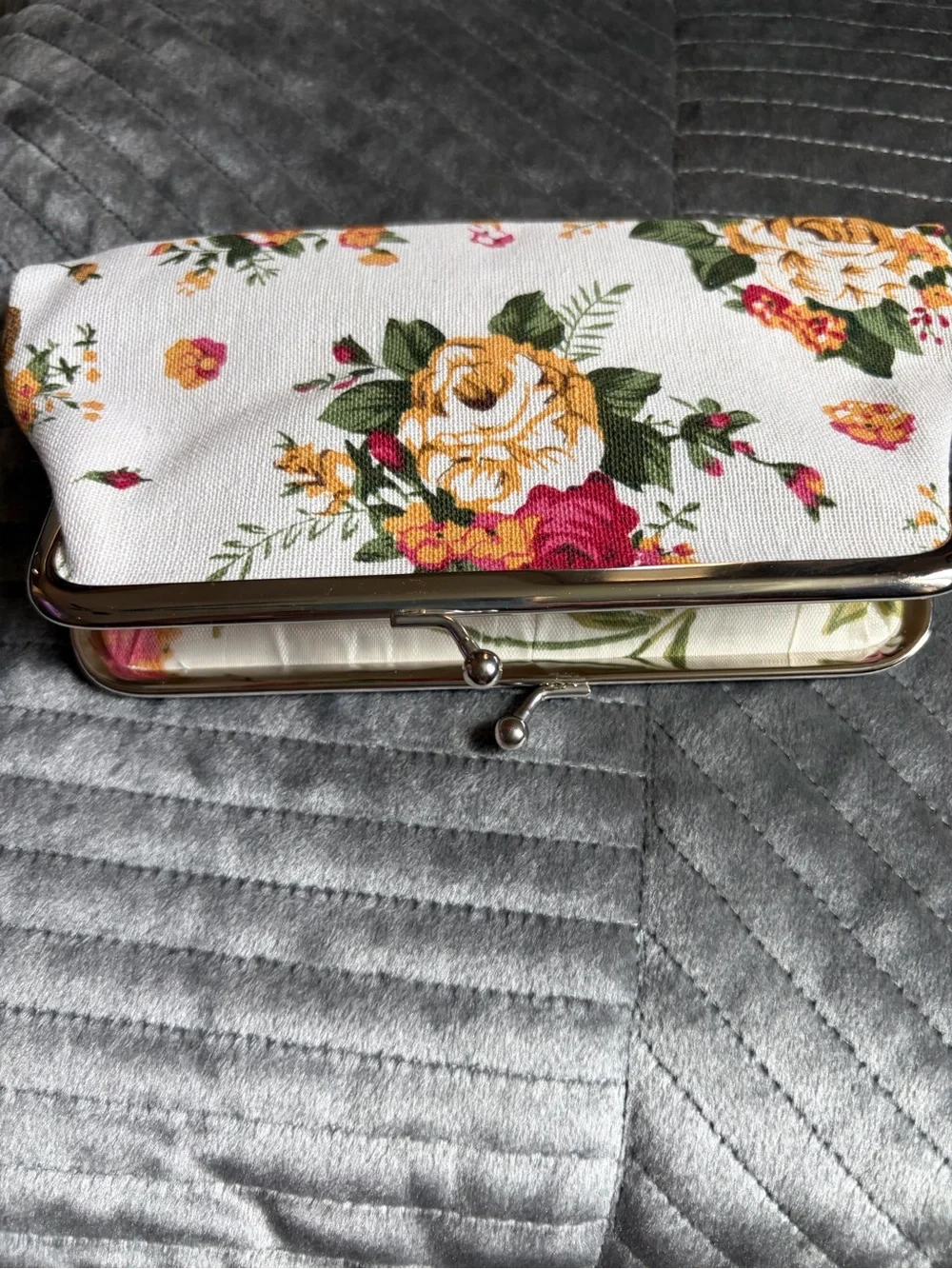 Floral Vintage- style Snap-Top Clutch - Yellow & Pink Floral